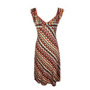 Vintage y2k Midi Dress Hot Kiss Fits Size Small Retro Psychedelic Print Ruffle
